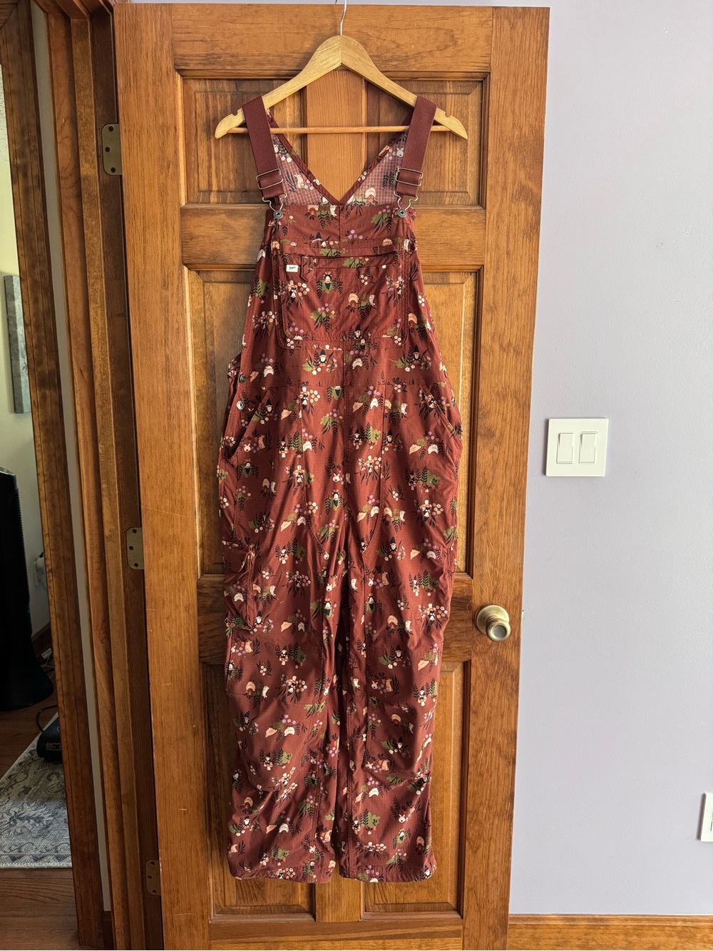 Duluth Trading Co Rust Floral Utility Overalls Jumpsuit